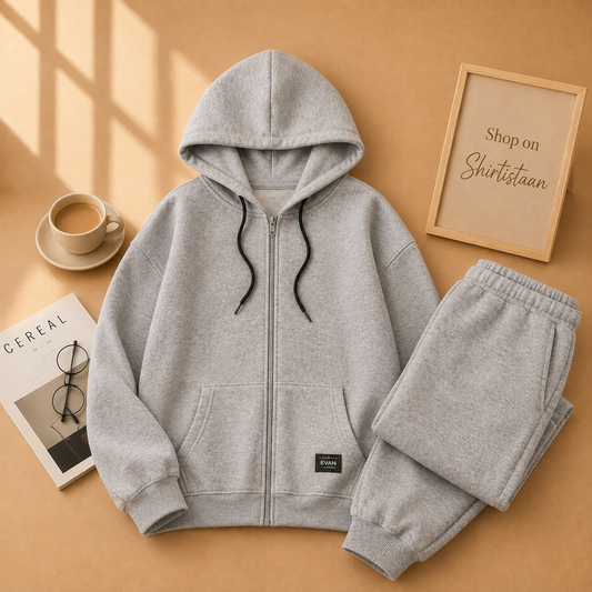 PLAIN GREY ZIPPER HOOD WITH GREY SWEATPANT