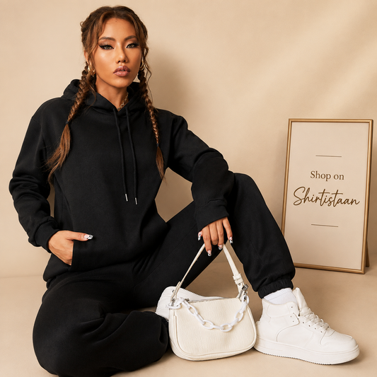 PLAIN BLACK HOOD TRACKSUIT