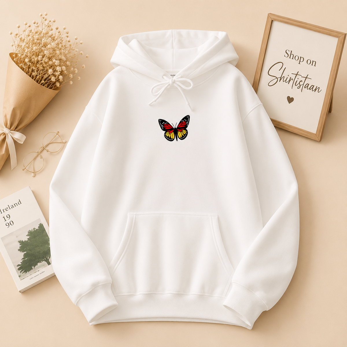 WHITE HOOD RED/YELLOW BUTTERFLY