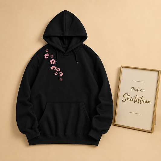 BLACK HOOD PINK SHOULDER FLOWER