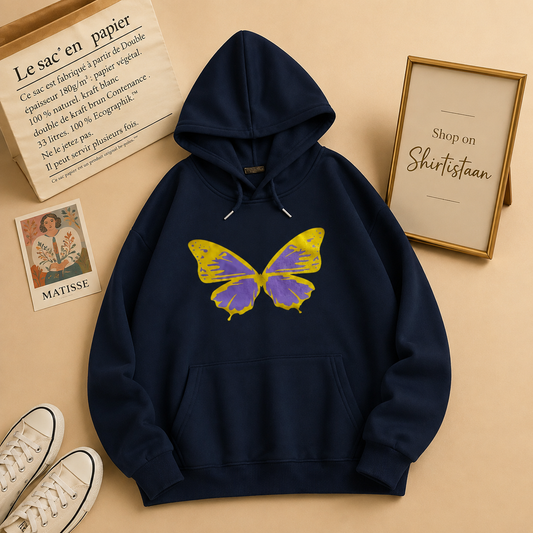 NAVY BLUE HOOD BIG YELLOW BUTTERFLY