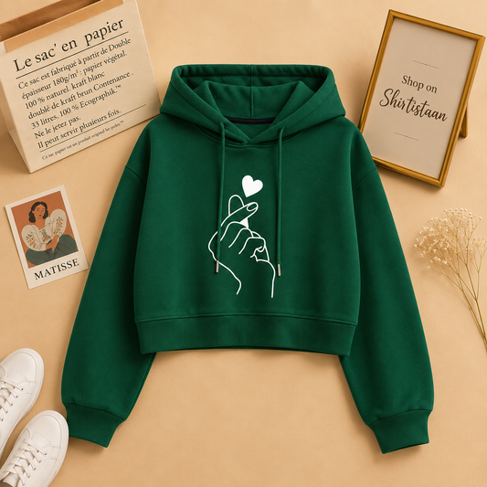 BOTTLE GREEN CROP HOOD LOVE CHARM
