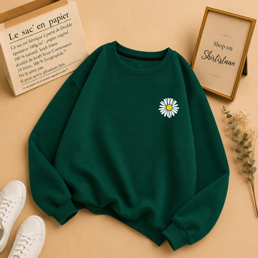 BOTTLE GREEN SWEATSHIRT POCKET SUNFLOWER