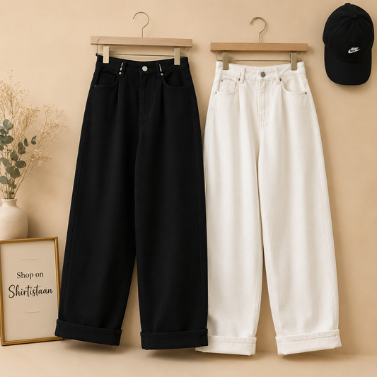 PACK OF 2 WIDE LEG JEANS (BLACK AND WHITE)