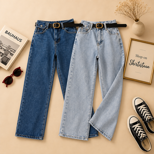 PACK OF 2 WIDE LEG JEANS (MID BLUE AND SKY BLUE)