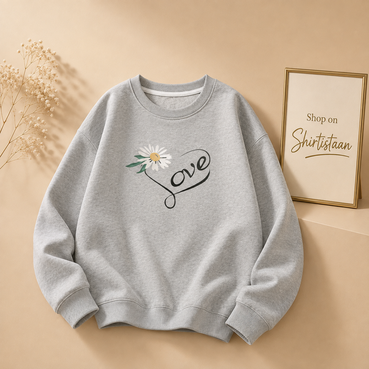 GREY SWEATSHIRT LOVE SUNFLOWER