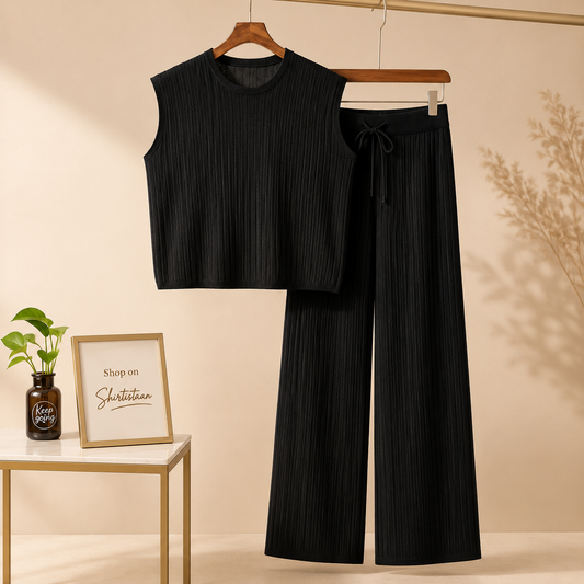 BLACK RIB KNIT TRACKSUIT