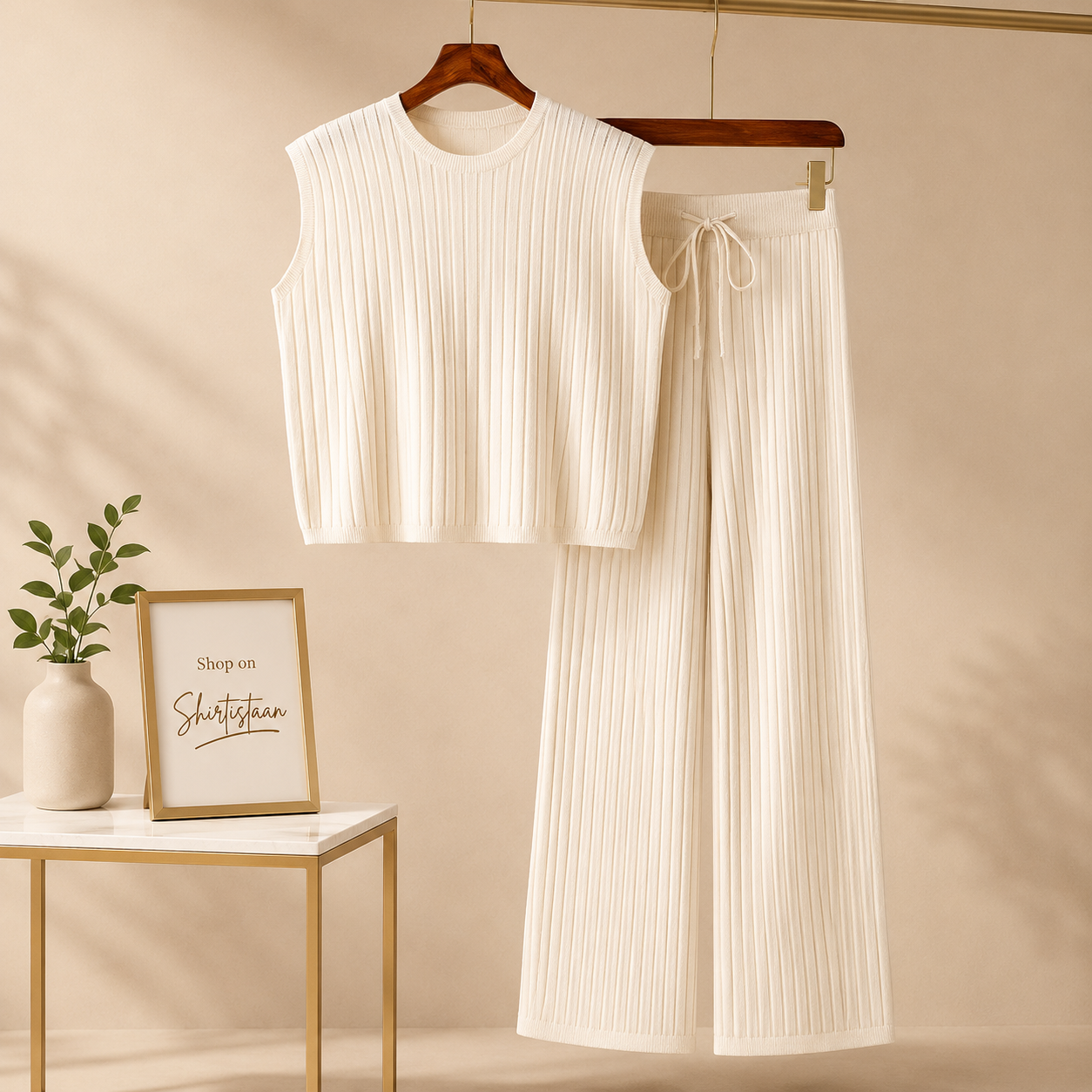 WHITE RIB KNIT TRACKSUIT
