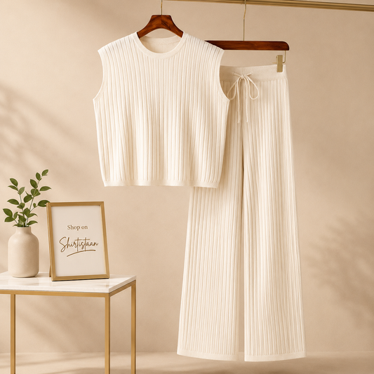 WHITE RIB KNIT TRACKSUIT