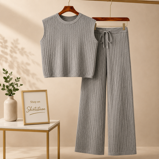 GREY RIB KNIT TRACKSUIT