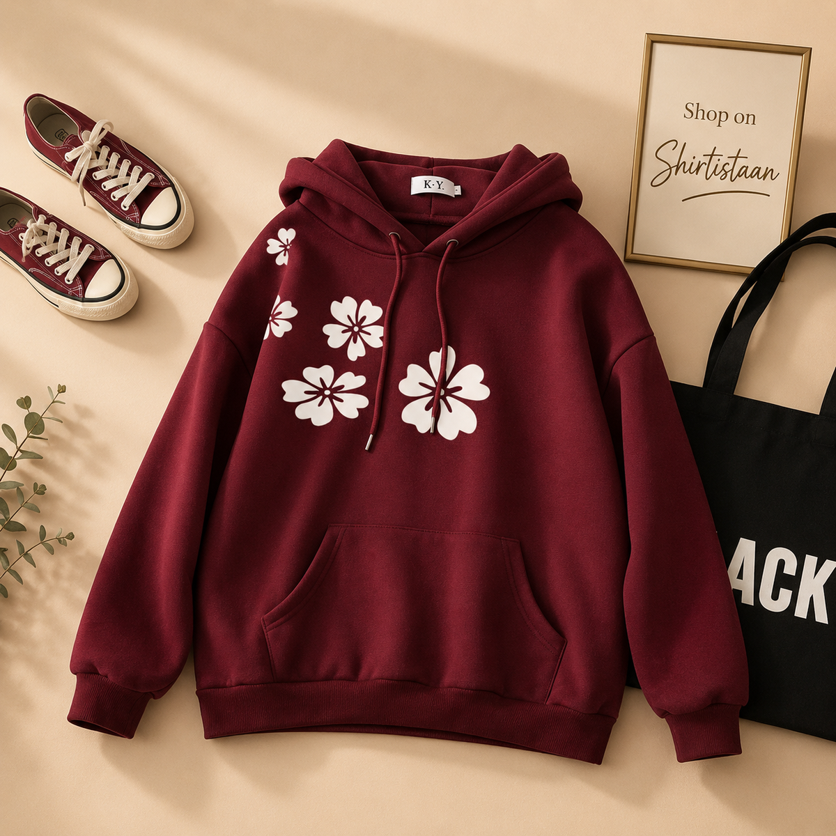 MAROON HOOD SHOULDER FLOWER