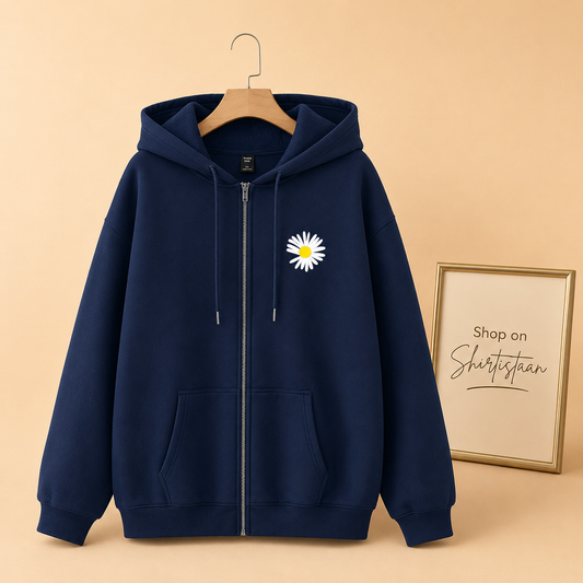 NAVY BLUE ZIPPER HOOD SUNFLOWER ON POCKET