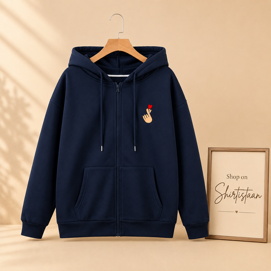 NAVY BLUE ZIPPER HOOD POCKET LOVE CHARM