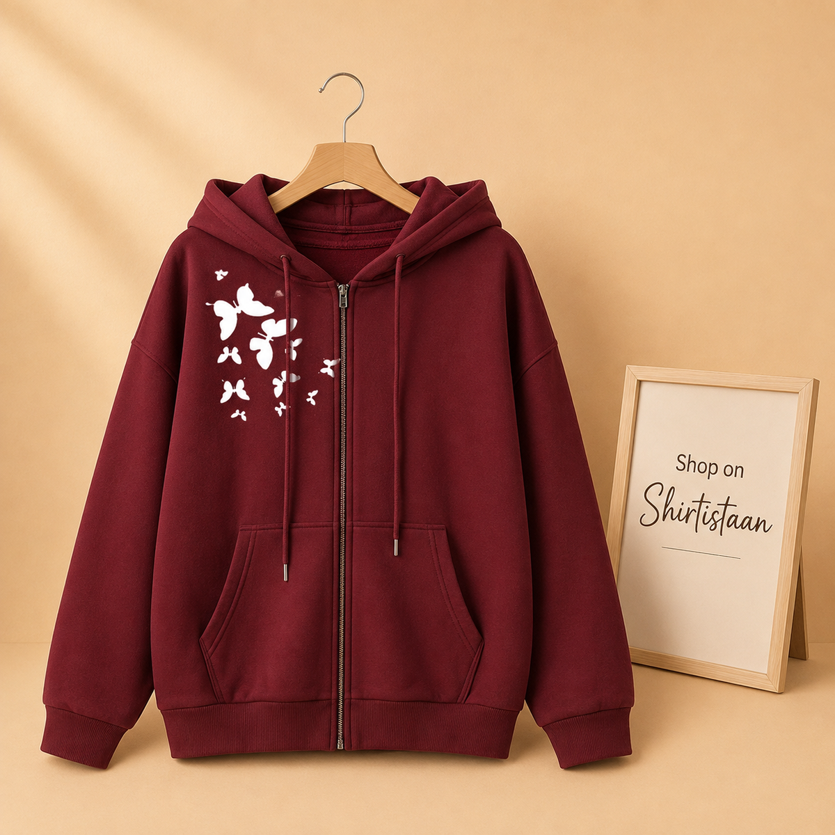 MAROON ZIPPER HOOD SHOULDER BUTTERFLY