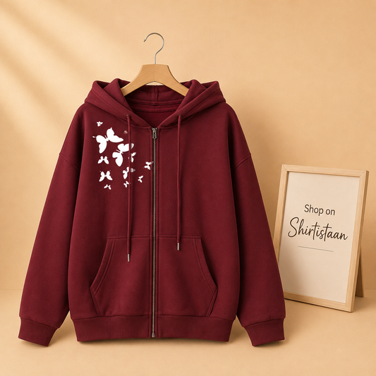 MAROON ZIPPER HOOD SHOULDER BUTTERFLY
