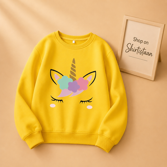 YELLOW SWEATSHIRT UNICORN HORSE