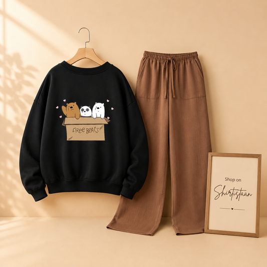 BLACK SWEATSHIRT FREE BEAR WITH BROWN FLAPPER