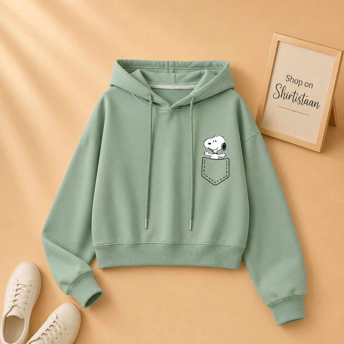 SEA GREEN CROP HOOD POCKET DOG