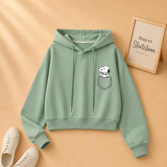 SEA GREEN CROP HOOD POCKET DOG