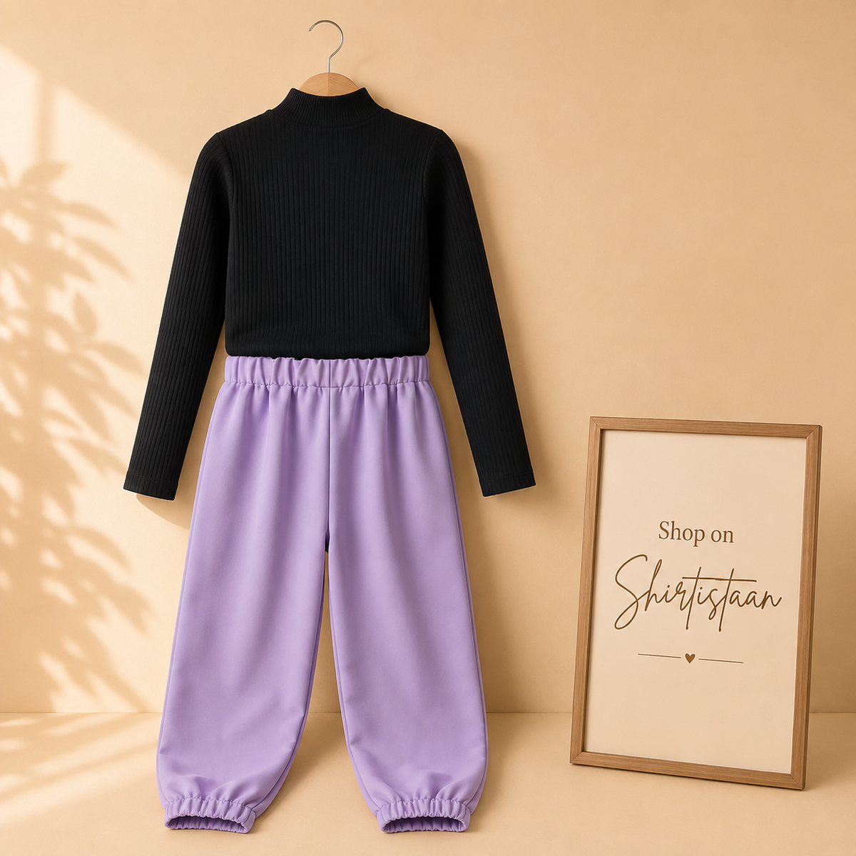 BLACK TURTLE NECK WITH LILAC SWEATPANT