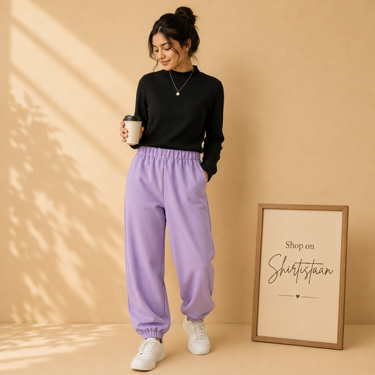 BLACK TURTLE NECK WITH LILAC SWEATPANT