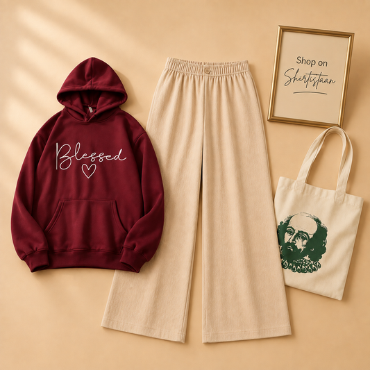 MAROON HOOD BLESSED HEART WITH BEIGE FLAPPER