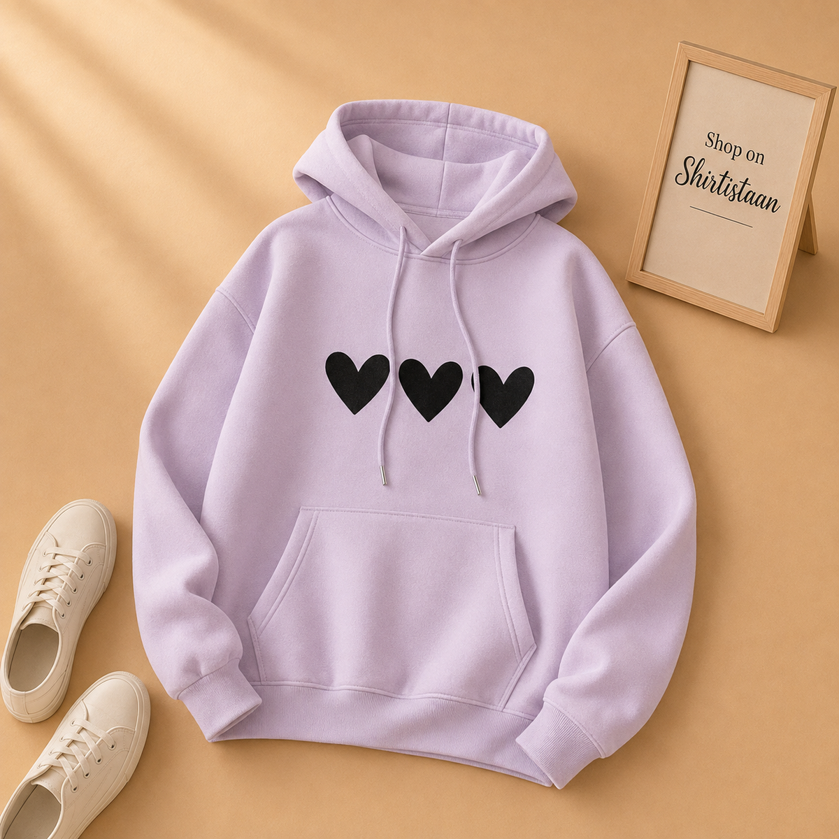 THREE FILLED BLACK HEARTS LILAC HOOD