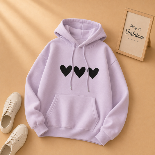 THREE FILLED BLACK HEARTS LILAC HOOD