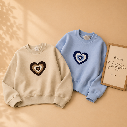 BEIGE AND SKY BLUE NESTED HEART SWEATSHIRT