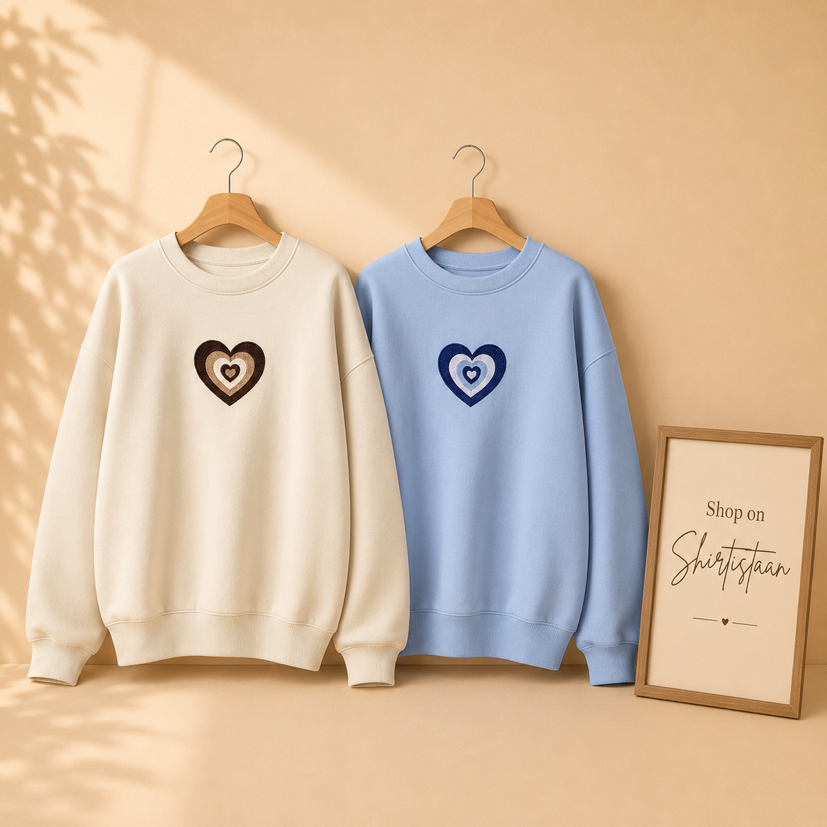 BEIGE AND SKY BLUE NESTED HEART SWEATSHIRT