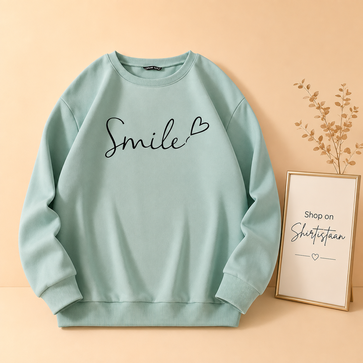 SMILE HEART SEA GREEN SWEATSHIRT