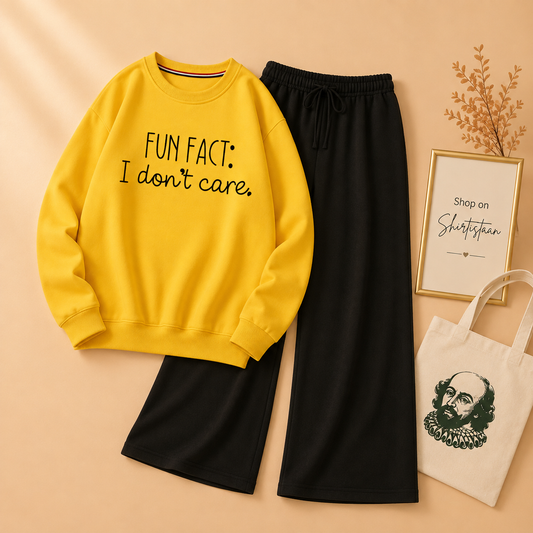 YELLOW SWEATSHIRT FUN FACT WITH BLACK FLAPPER