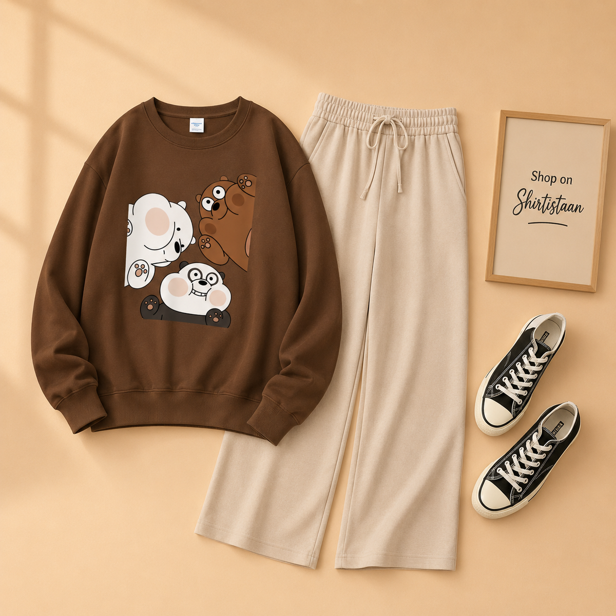 BOX BEAR BROWN SWEATSHIRT WITH BEIGE FLAPPER