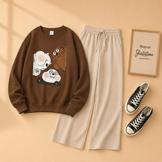 BOX BEAR BROWN SWEATSHIRT WITH BEIGE FLAPPER