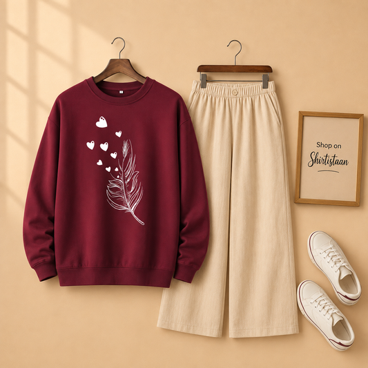 FEATHER MAROON SWEATSHIRT WITH BEIGE FLAPPER