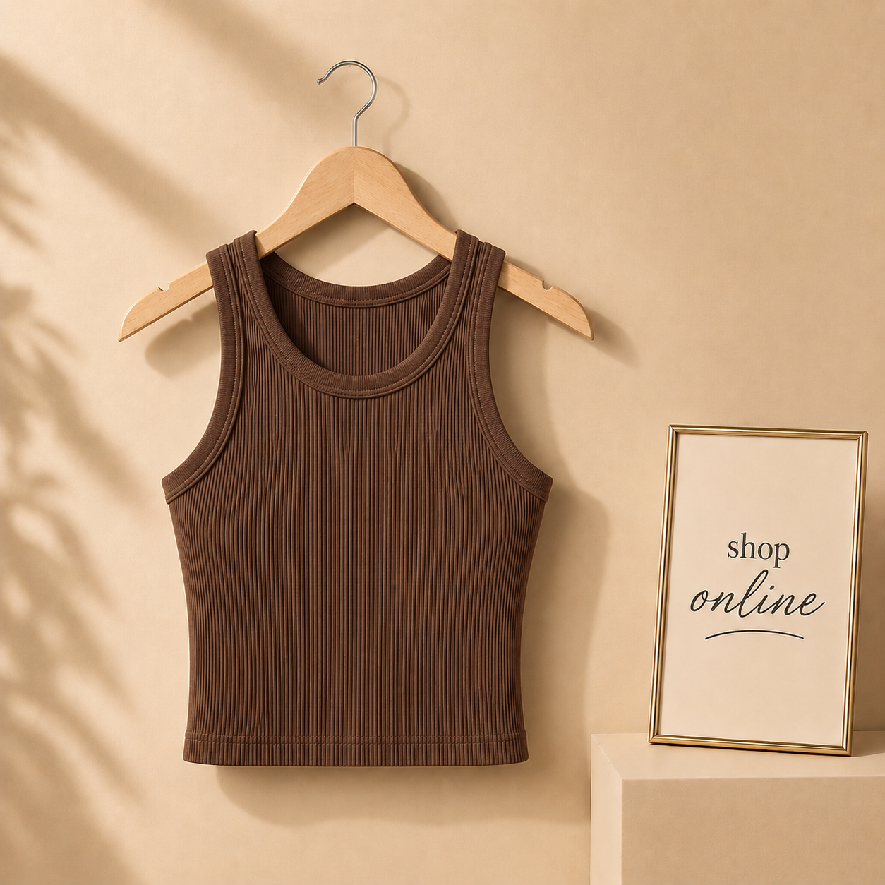 RIB KNIT BROWN TANK TOP