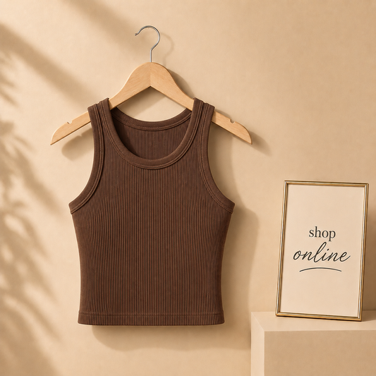RIB KNIT BROWN TANK TOP