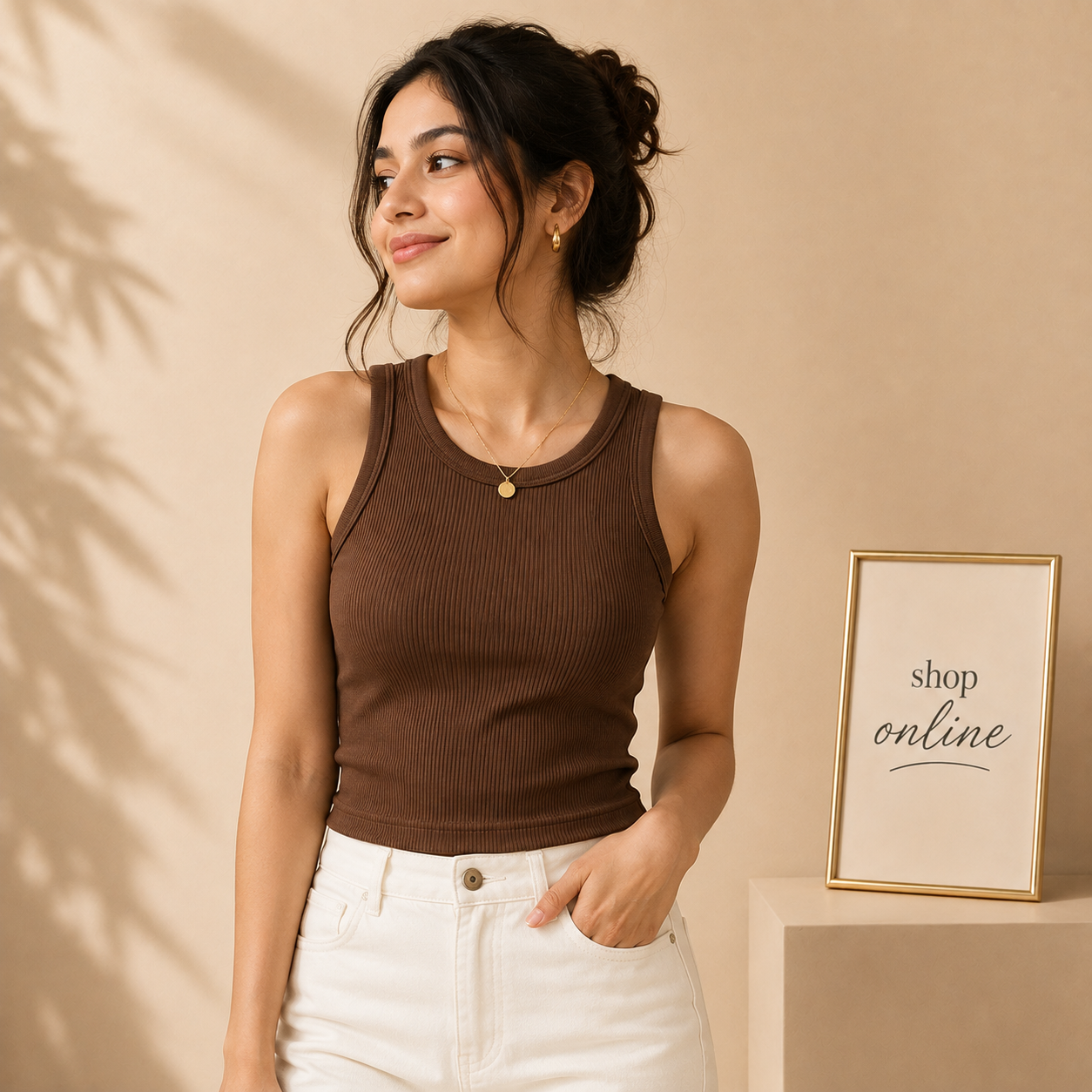 RIB KNIT BROWN TANK TOP