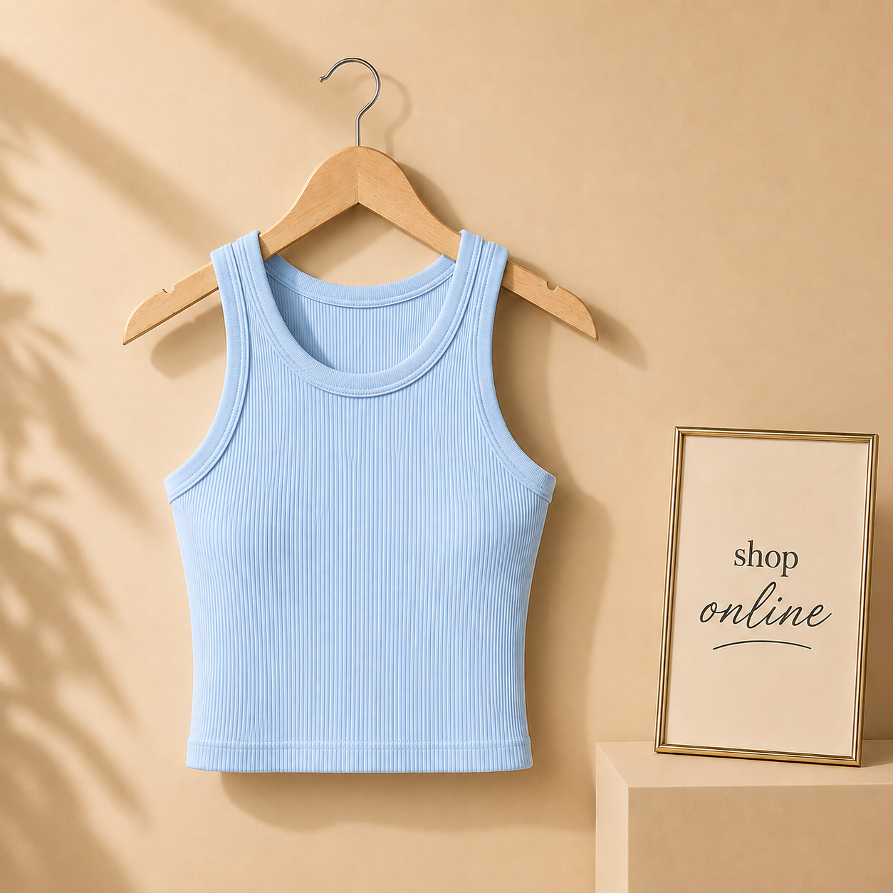 SKY BLUE RIB KNIT TANK TOP