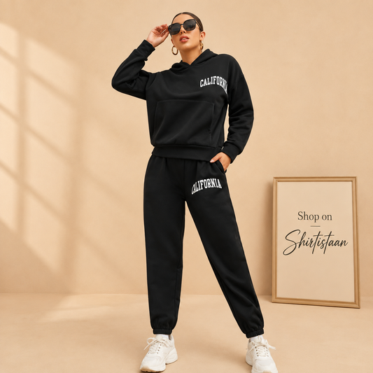 BLACK HOOD TRACKSUIT PRINTED CALIFORNIA