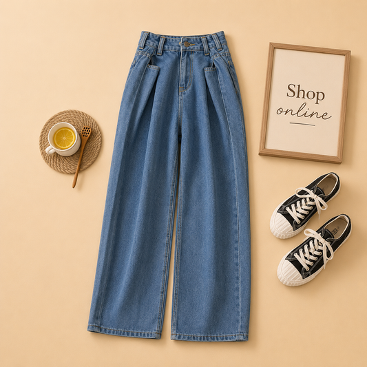 MID BLUE WIDE LEG JEANS