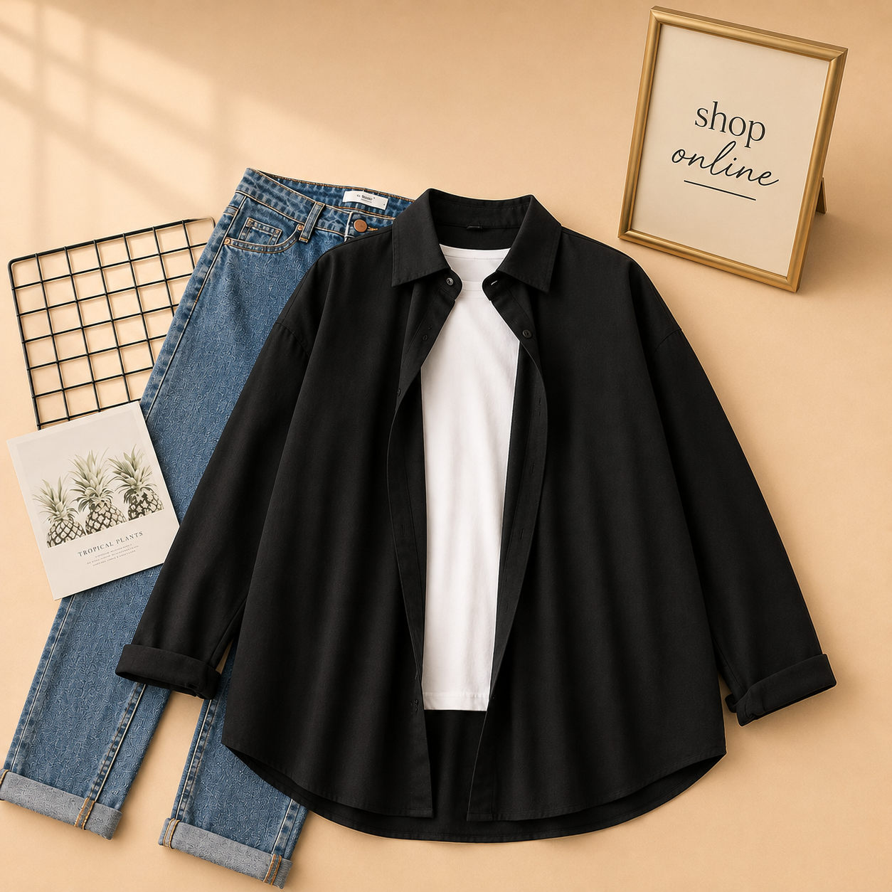 BLACK BUTTON DOWN SHIRT WITH INNER
