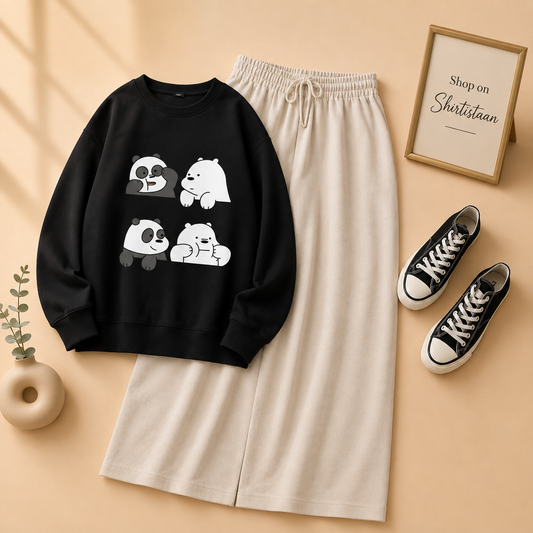 4 BEARS BLACK SWEATSHIRT WITH BEIGE FLAPPER