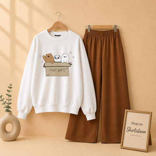 FREE BEAR WHITE SWEATSHIRT WITH BROWN FLAPPER