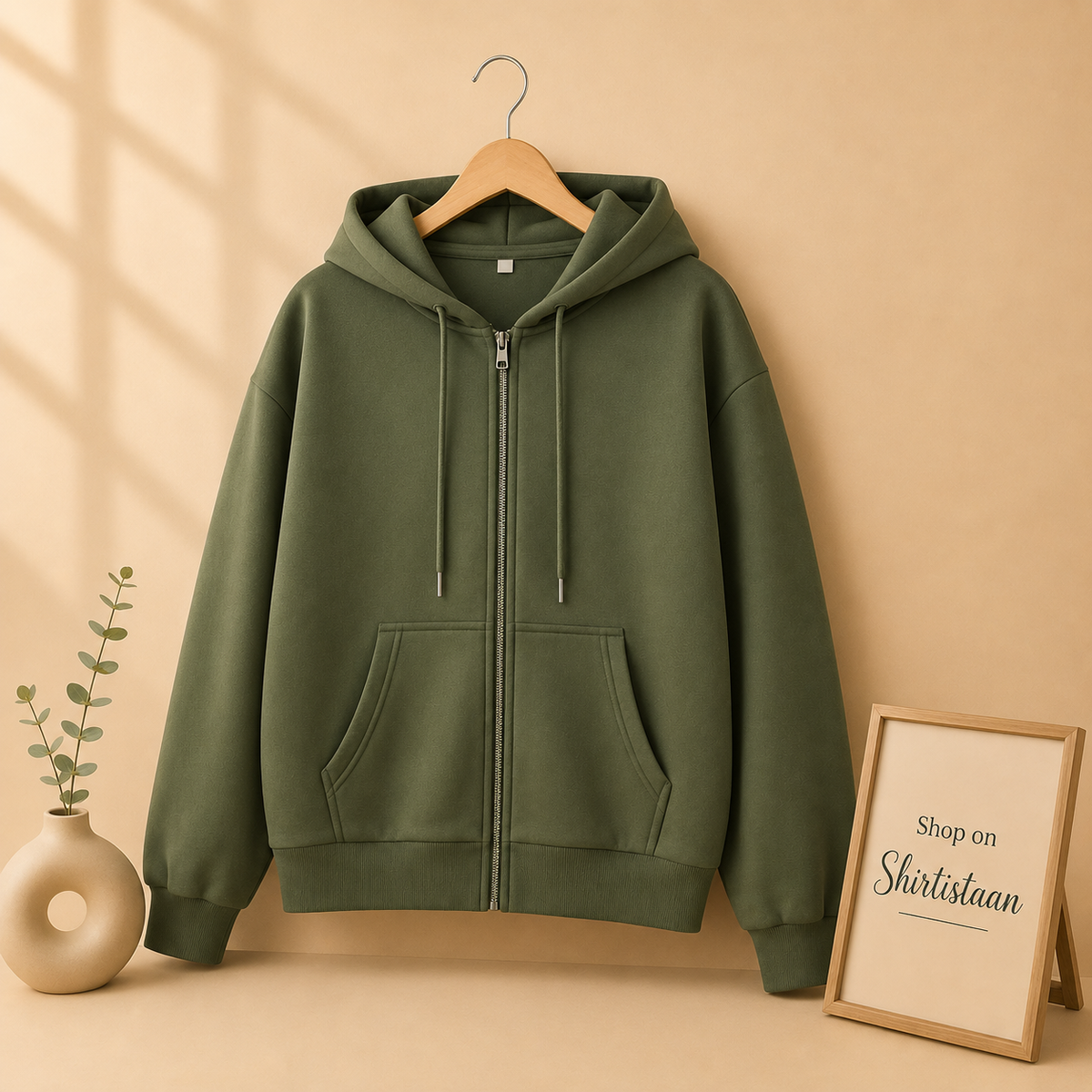BASIC OLIVE GREEN ZIPPER HOODIE