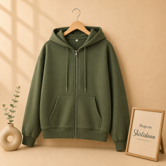 BASIC OLIVE GREEN ZIPPER HOODIE