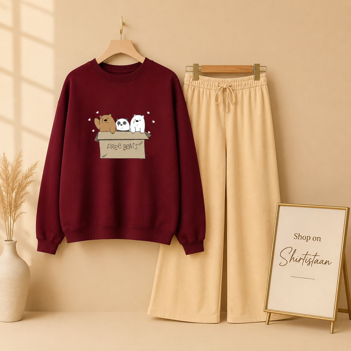 FREE BEAR MAROON SWEATSHIRT WITH BEIGE FLAPPER