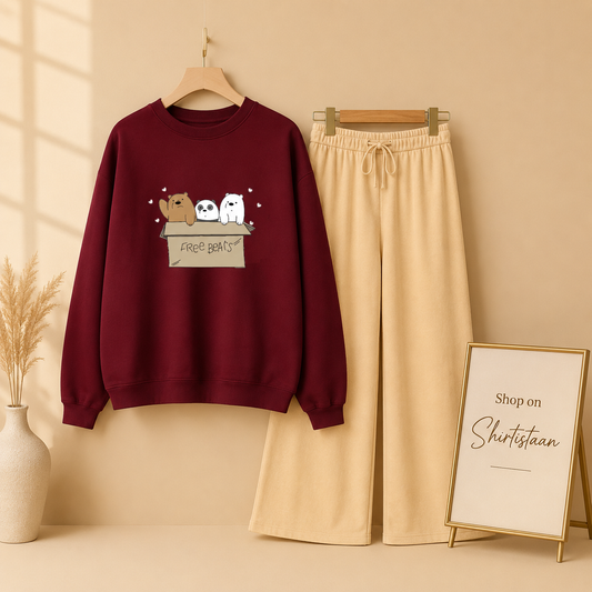FREE BEAR MAROON SWEATSHIRT WITH BEIGE FLAPPER