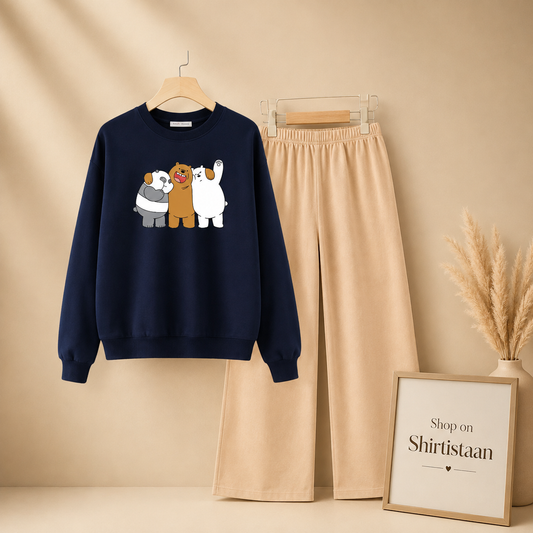 NAVY BLUE TOGETHER BEAR SWEATSHIRT WITH BEIGE FLAPPER