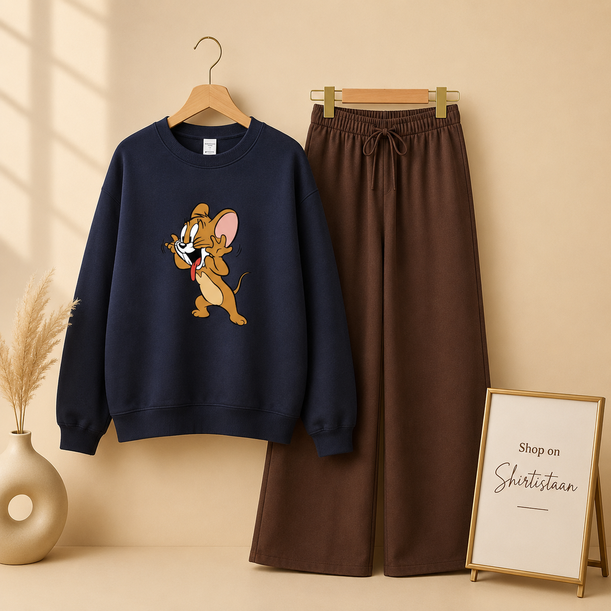 JERRY NAVY BLUE SWEATSHIRT WITH BROWN FLAPPER